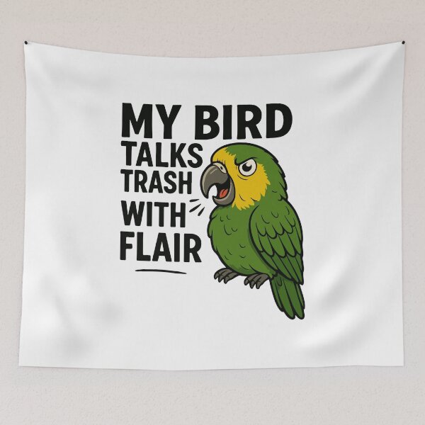Item preview, My Bird Talks Trash With Flair – Funny Parrot Cartoon designed and sold by storelibertys.