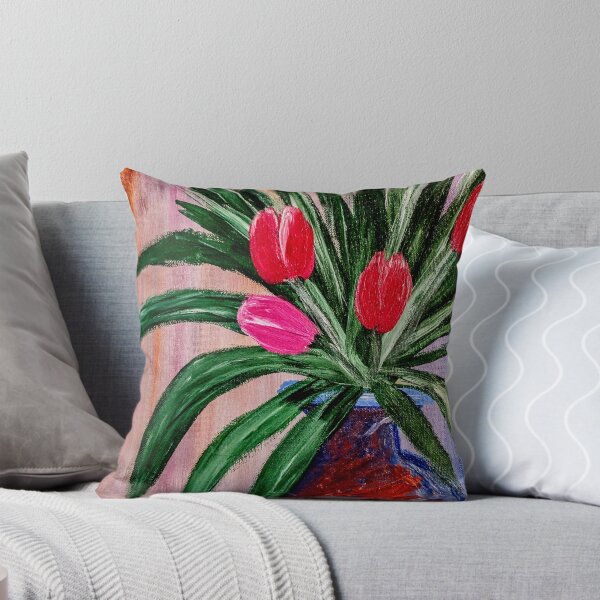 Item preview, Textured Red Pink and Purple Tulips in Red Vase – Acrylic Impasto designed and sold by kkartwork.