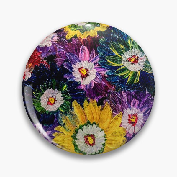 Item preview, Textured Yellow Sunflowers and Blue Asters in Orange Basket – Acrylic Impasto designed and sold by kkartwork.