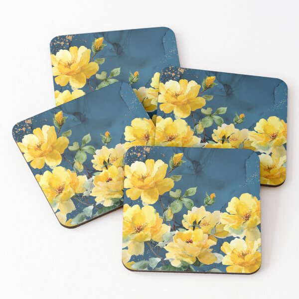 Item preview, Yellow roses on navy blue designed and sold by lchantellstudio.