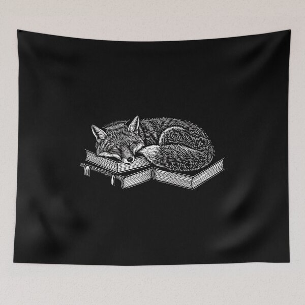 Item preview, Linocut Fox on Books Block Print designed and sold by HoruxDesign.