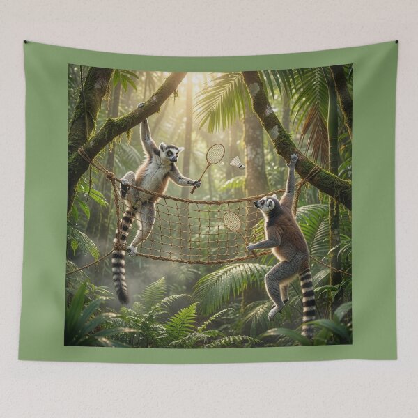 Item preview, Ring-Tailed Lemurs Play Badminton designed and sold by Tridentulus.