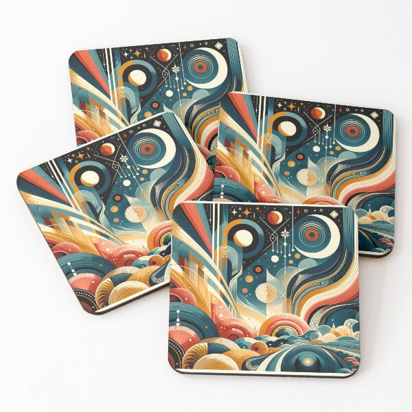 Item preview, Retro Geometric Space Landscape in Teal and Orange designed and sold by InkSmithery.