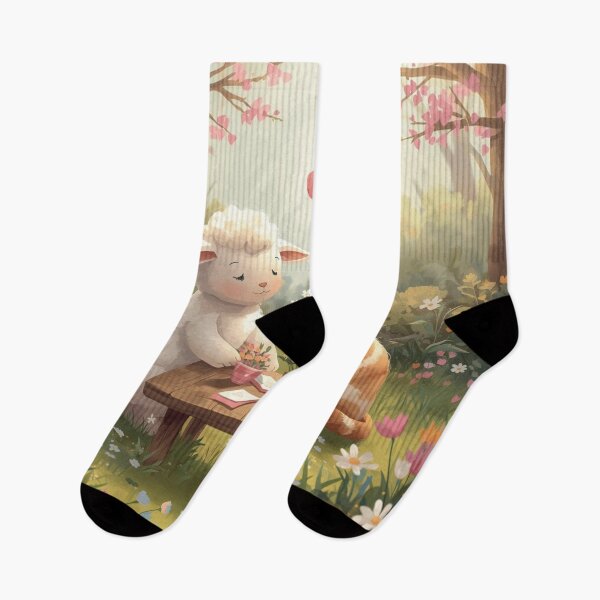 Artikelvorschau, Frühlingshaftes Valentinsmotiv: Schaf & Katze • Zarte Gartenliebe-Kunst entworfen und verkauft von WildlifeWhimsy.