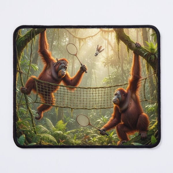 Item preview, Orangutans Play Badminton in the Sumatran Rainforest designed and sold by Tridentulus.