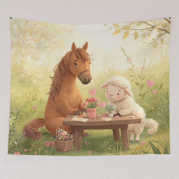 Item preview, Valentine’s Early Spring Horse & Sheep • Soft Meadow Love Art designed and sold by WildlifeWhimsy.