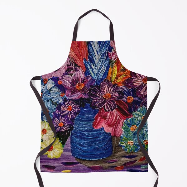 Item preview, Textured Purple Flowers and Colorful Feathery Grass in Blue Vase designed and sold by kkartwork.
