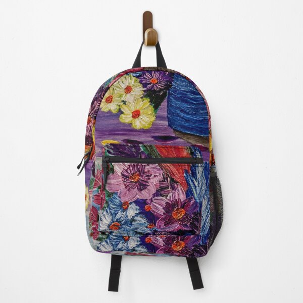 Item preview, Textured Purple Flowers and Colorful Feathery Grass in Blue Vase designed and sold by kkartwork.