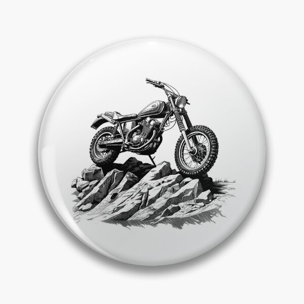 Item preview, Vintage Dirt Bike on Rocky Terrain – Black and White Off-Road Motorcycle Illustration designed and sold by inkoutninja.