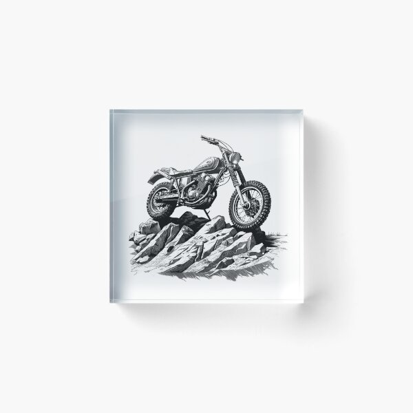 Item preview, Vintage Dirt Bike on Rocky Terrain – Black and White Off-Road Motorcycle Illustration designed and sold by inkoutninja.