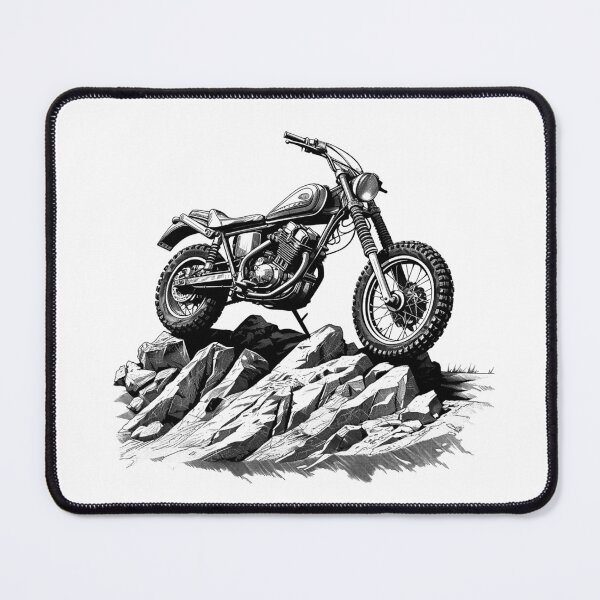 Item preview, Vintage Dirt Bike on Rocky Terrain – Black and White Off-Road Motorcycle Illustration designed and sold by inkoutninja.