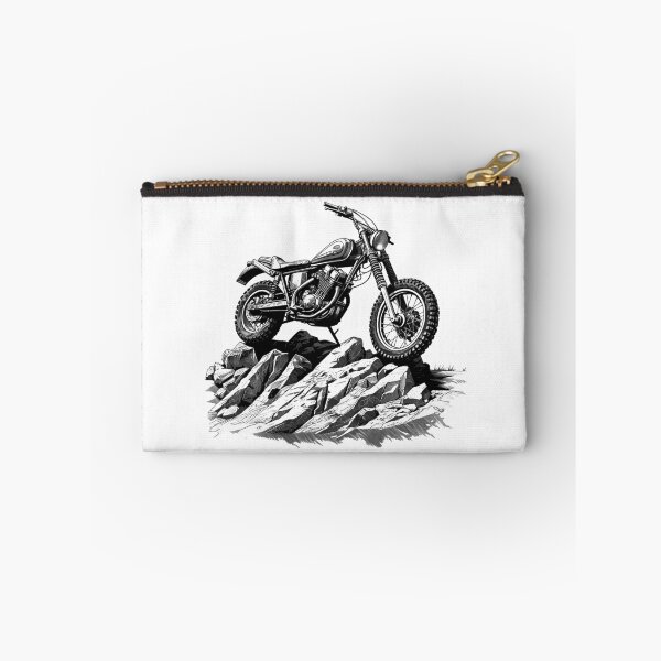 Item preview, Vintage Dirt Bike on Rocky Terrain – Black and White Off-Road Motorcycle Illustration designed and sold by inkoutninja.