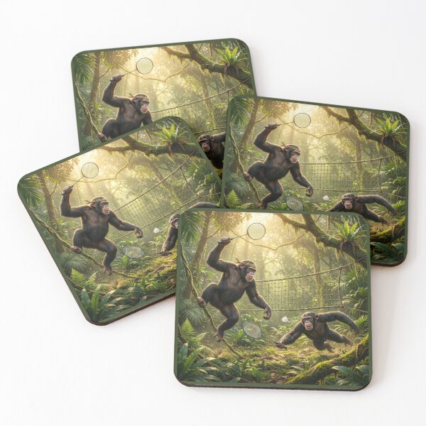 Item preview, Chimpanzees Playing Badminton designed and sold by Tridentulus.