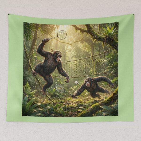Item preview, Chimpanzees Playing Badminton designed and sold by Tridentulus.