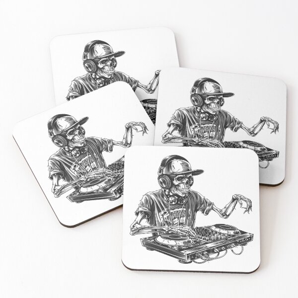 Item preview, Skeleton DJ Mixing – Edgy Black and White Music Lover Illustration designed and sold by inkoutninja.