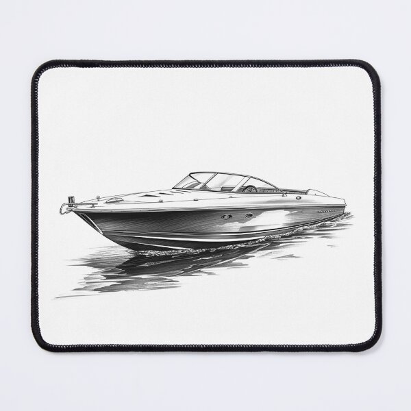 Item preview, Classic Speedboat on Water – Black and White Nautical Illustration designed and sold by inkoutninja.