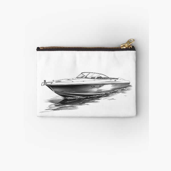 Item preview, Classic Speedboat on Water – Black and White Nautical Illustration designed and sold by inkoutninja.