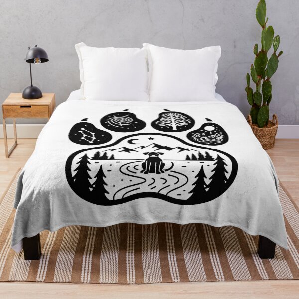 Item preview, Mystical Dog Paw with Forest and Mountains Black and White Illustration designed and sold by Timegraf.