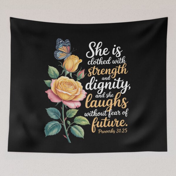 Item preview, Christian Bible Verse Butterfly Rose Flower Proverbs 31 25 designed and sold by duolastgend.