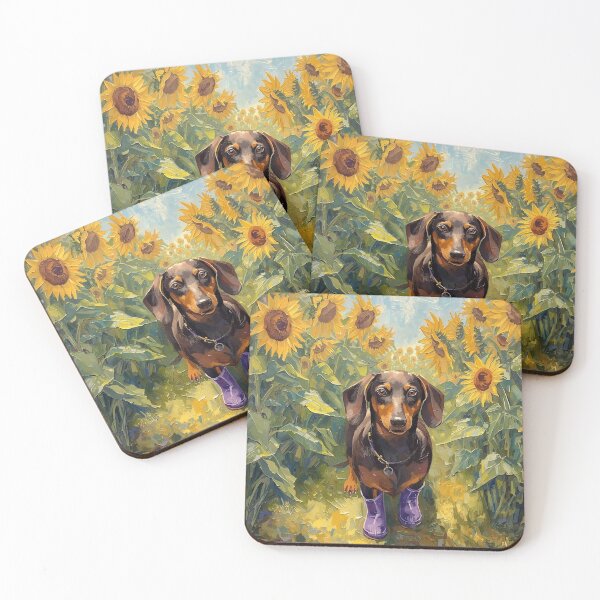 Item preview, Sausage Dog Sunflower Painting designed and sold by Dachshund Society.