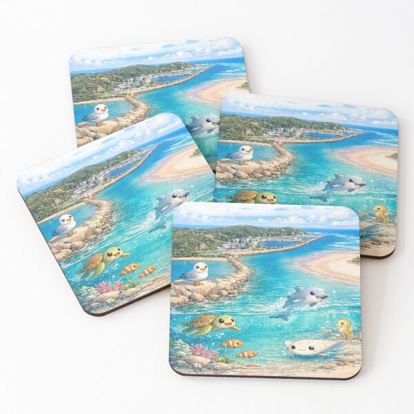 Item preview, Nambucca Heads – Cute Kawaii Australian Sea Animals Beach Illustration designed and sold by Paws-nd-Prints.