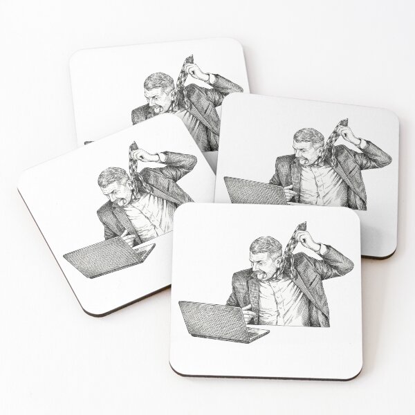 Item preview, Man Hanging Himself with Tie while Working on Laptop designed and sold by Naux | Design & Illustration.