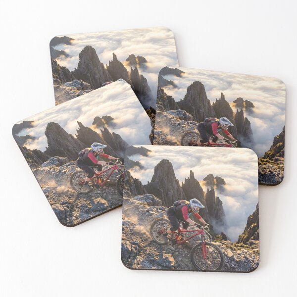 Item preview, Extreme Alpine Ridge Riding - Woman MTB Cyclist at Sunrise. designed and sold by Hinson MTB Visuals.