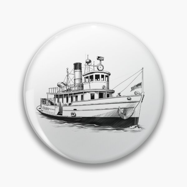 Item preview, Vintage Tugboat Illustration – Black and White Nautical Steamship Art designed and sold by inkoutninja.