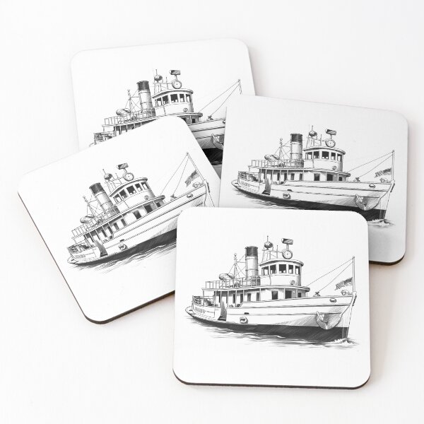 Item preview, Vintage Tugboat Illustration – Black and White Nautical Steamship Art designed and sold by inkoutninja.