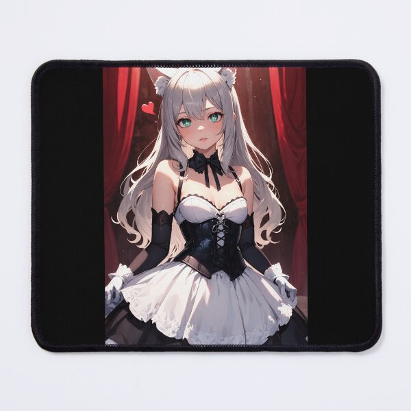 Item preview, Elegant Anime Cat Girl in Gothic Lolita Maid Dress – Silver Hair Aesthetic Art designed and sold by iloveanimechibi.