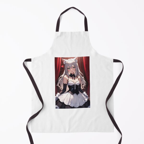 Item preview, Elegant Anime Cat Girl in Gothic Lolita Maid Dress – Silver Hair Aesthetic Art designed and sold by iloveanimechibi.