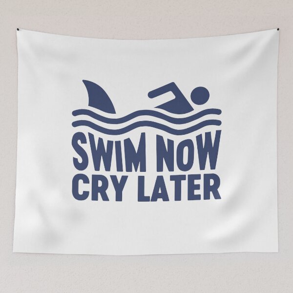 Item preview, Swim Now Cry Later – Funny Shark Attack Swimmer Survivor designed and sold by gunaone-design.