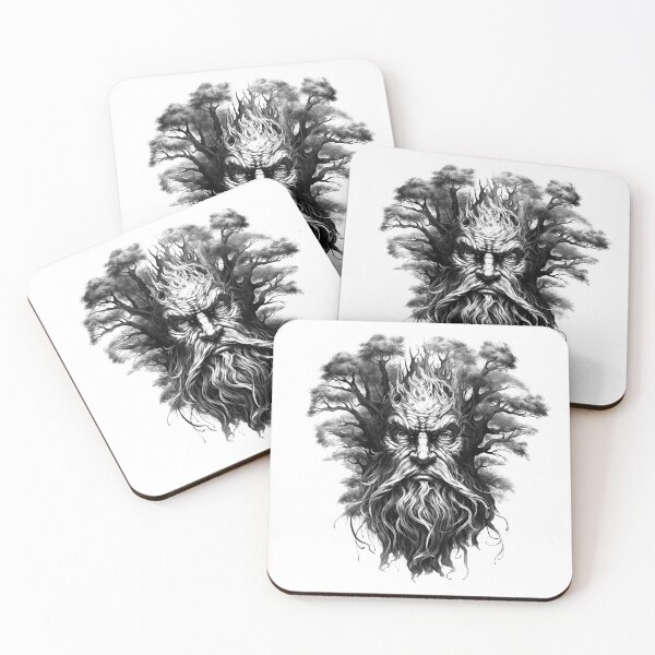Item preview, Ancient Tree Spirit – Black and White Fantasy Forest Guardian Illustration designed and sold by inkoutninja.