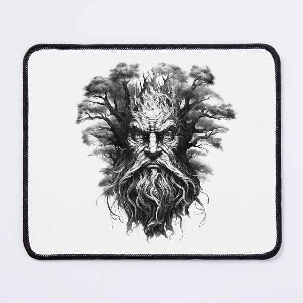 Item preview, Ancient Tree Spirit – Black and White Fantasy Forest Guardian Illustration designed and sold by inkoutninja.