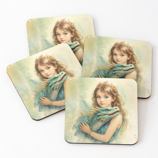 Item preview, Enchanted Princess and Dragon - Whimsical Watercolor Fantasy Artwork designed and sold by BeaconMarketing.