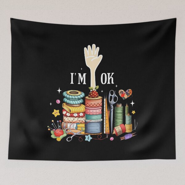 Item preview, Funny Women Quilting Quilter Sewer Sewing I'M Ok Hand Fabric designed and sold by caiknelinex.