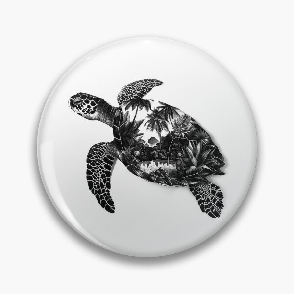 Item preview, Tropical Jungle Turtle – Black and White Surreal Nature Illustration designed and sold by inkoutninja.