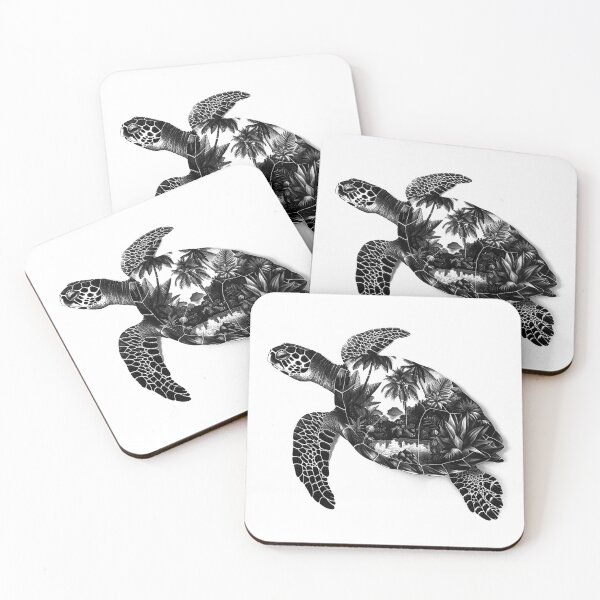 Item preview, Tropical Jungle Turtle – Black and White Surreal Nature Illustration designed and sold by inkoutninja.