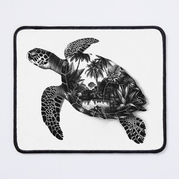 Item preview, Tropical Jungle Turtle – Black and White Surreal Nature Illustration designed and sold by inkoutninja.