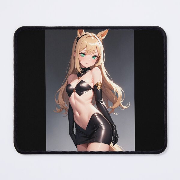 Item preview, Blonde Anime Fox Girl in Black Latex – Stunning Emerald Eyes Fantasy Art designed and sold by iloveanimechibi.
