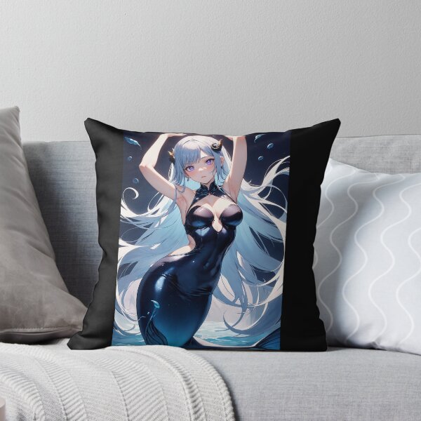Item preview, Elegant Deep Sea Siren – Silver Hair Mermaid in Black Latex Gown Art designed and sold by iloveanimechibi.