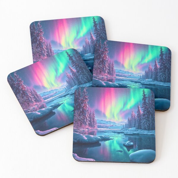 Item preview, Colourful night sky in the winter woods designed and sold by SimplerrrHQ.