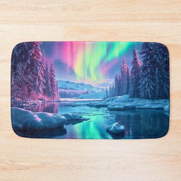 Item preview, Colourful night sky in the winter woods designed and sold by SimplerrrHQ.