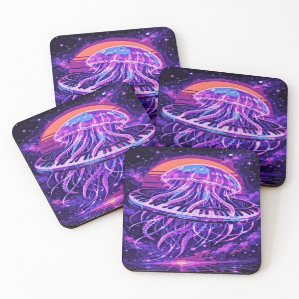 Item preview, Neon Jellyfish Piano – Synthwave Cosmic Galaxy Art designed and sold by LuxuryApparels.