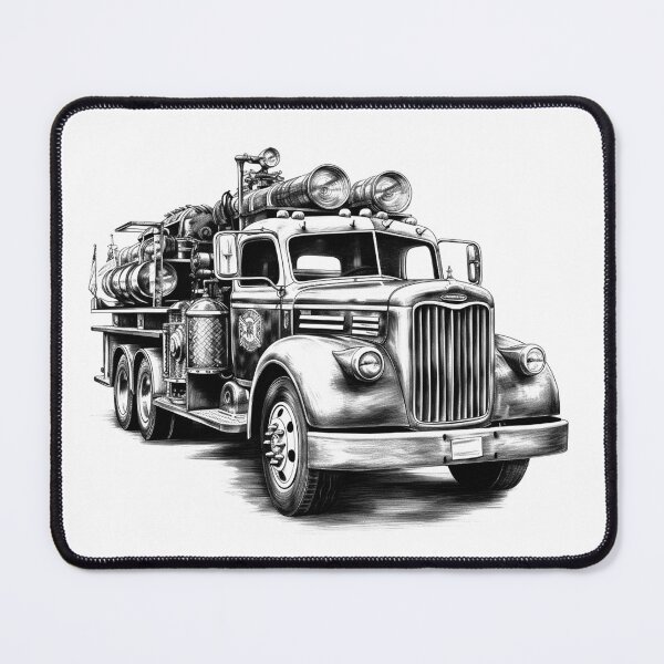 Item preview, Vintage Fire Truck – Black and White Antique Fire Engine Illustration designed and sold by inkoutninja.
