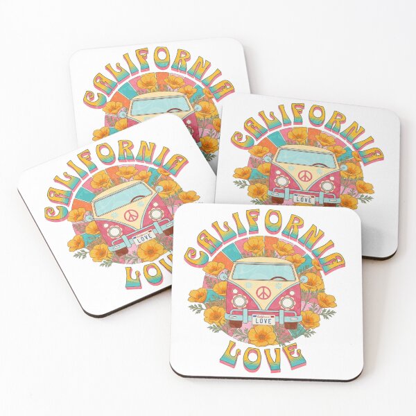 Item preview, California Peace & Love - Retro Vintage 60s vibe with poppies, hippy van and rainbow love for the Golden State designed and sold by Kathunk Designs.