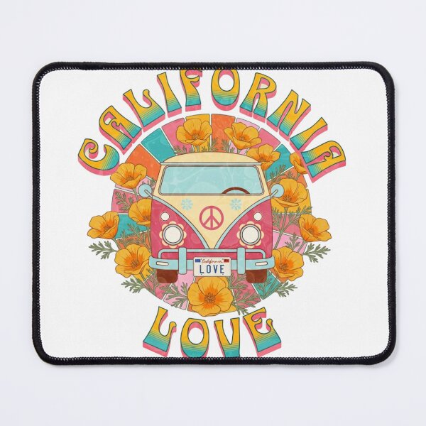Item preview, California Peace & Love - Retro Vintage 60s vibe with poppies, hippy van and rainbow love for the Golden State designed and sold by Kathunk Designs.