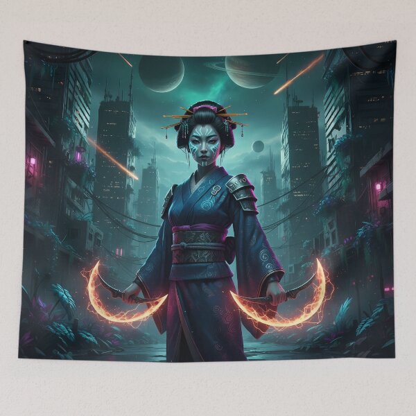 Item preview, Optimized Title Celestial Geisha: Dual Ember Blade Warrior of Neo-Kyoto designed and sold by KYOFRAME.