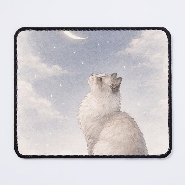 Item preview, Cat Gazing at the Crescent Moon – Soft Watercolor Illustration designed and sold by Monchatra.