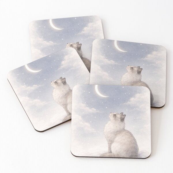 Item preview, Cat Gazing at the Crescent Moon – Soft Watercolor Illustration designed and sold by Monchatra.
